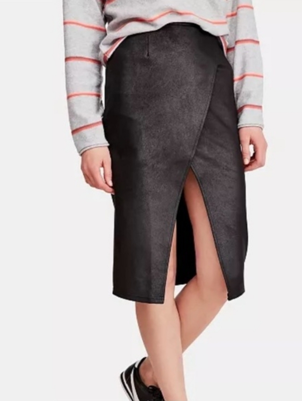 Free People Faux-Suede Pencil Skirt with Front Slit. Black Size S. - Picture 3 of 3